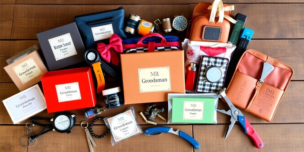 Unique groomsman gifts showcasing different hobbies and interests.
