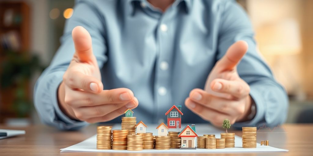 Financial planner pointing at diverse investment options.