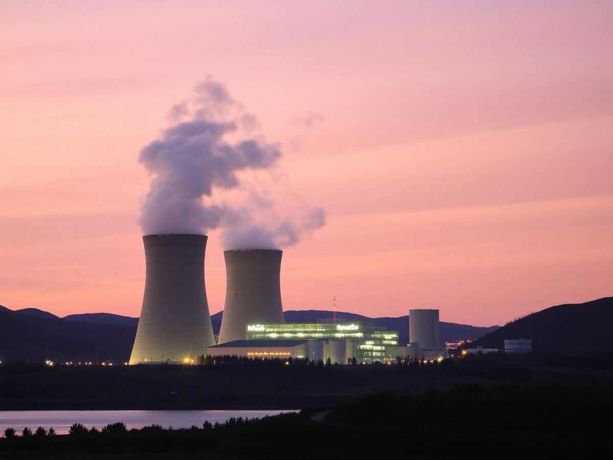 Centrală nucleară cu aburi, turnuri de răcire proeminente.