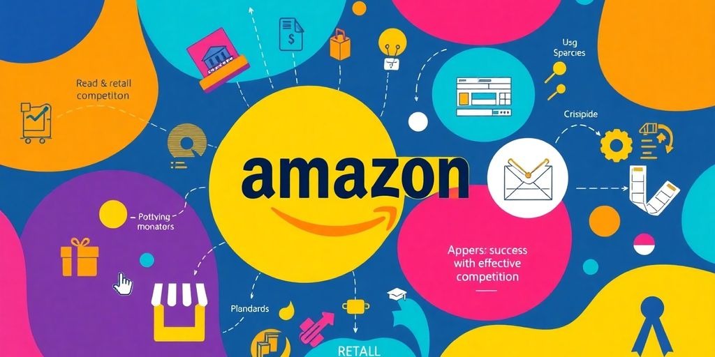 Colorful retail strategies with Amazon's logo and themes.