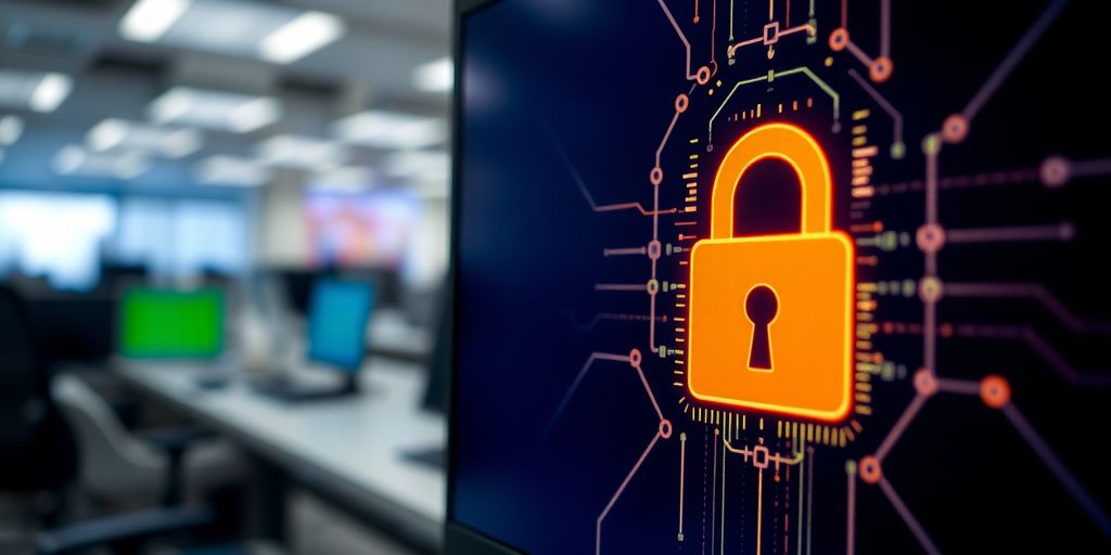 Computer security lock on screen, symbolising workplace resilience.