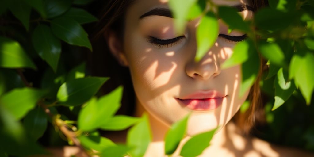 Soft light on peaceful person meditating outdoors, serene nature.