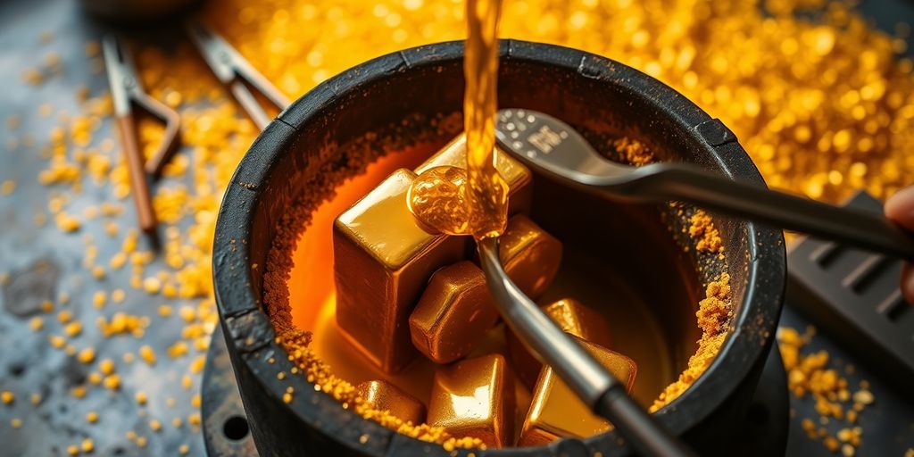 Techniques de raffinage de l'or avec or fondu.