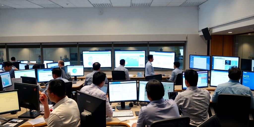 Government employees collaborating on efficient resource management.