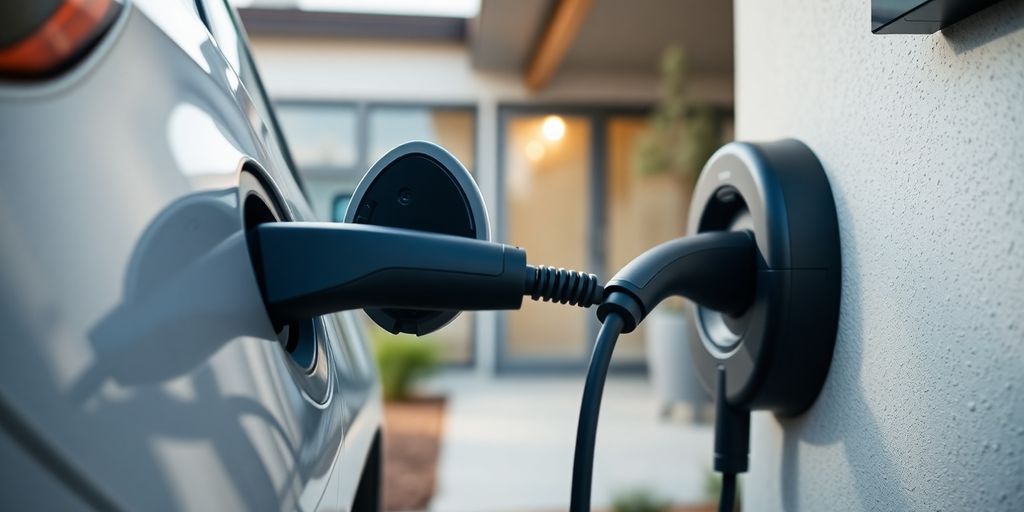 Electric car charging at a residential home.