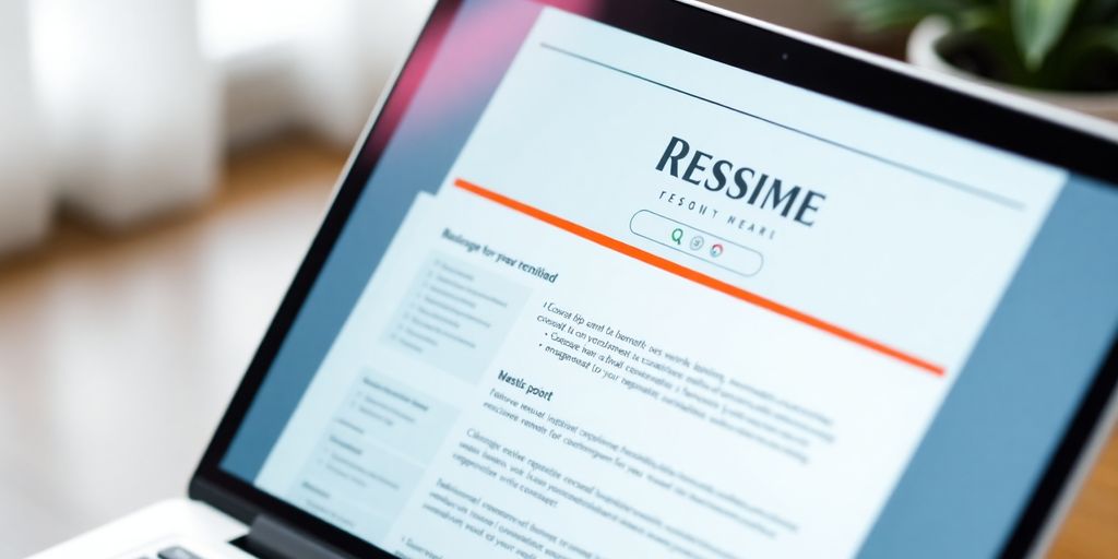 Laptop screen with open resume template.
