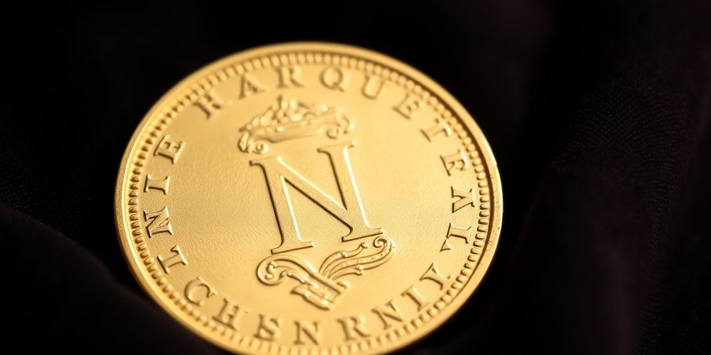 Pièce en or Napoléon sur un tissu en velours.