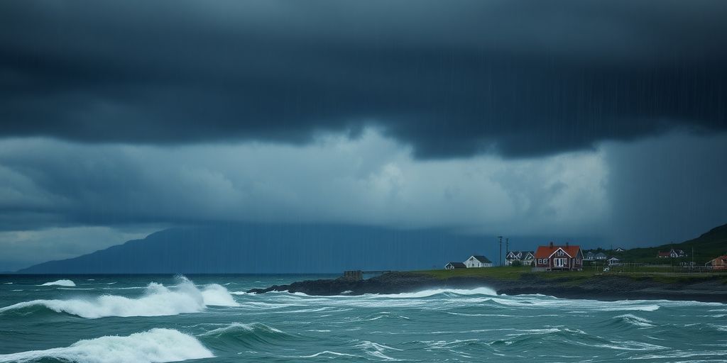 Alaskan village, stormy weather.