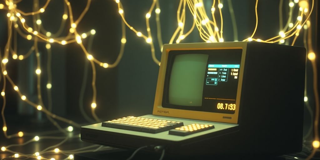 Vintage computer connecting to a global network.