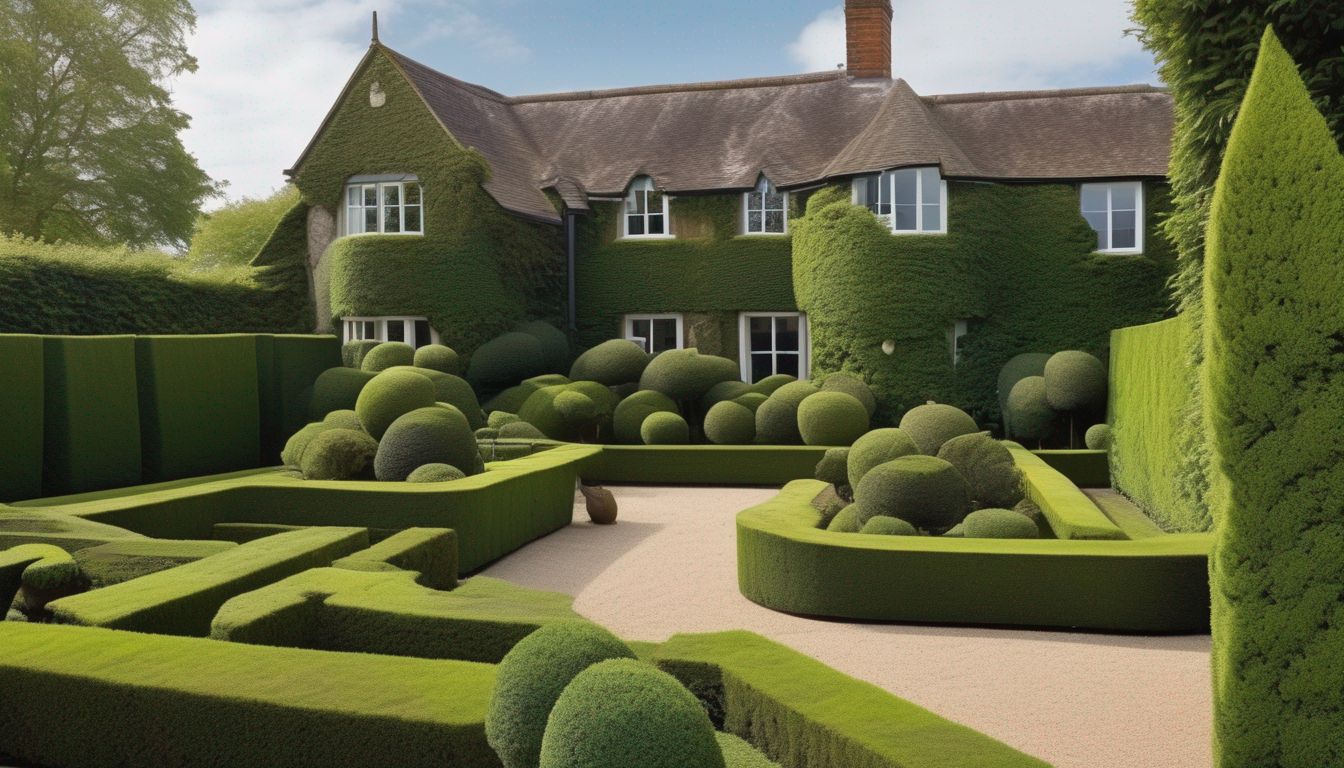 pruning hedges and topiary in a British garden