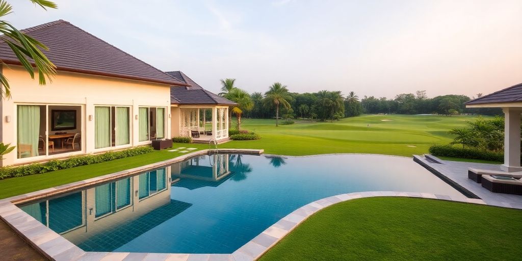 Luxury villa near a beautiful golf course in Thailand.