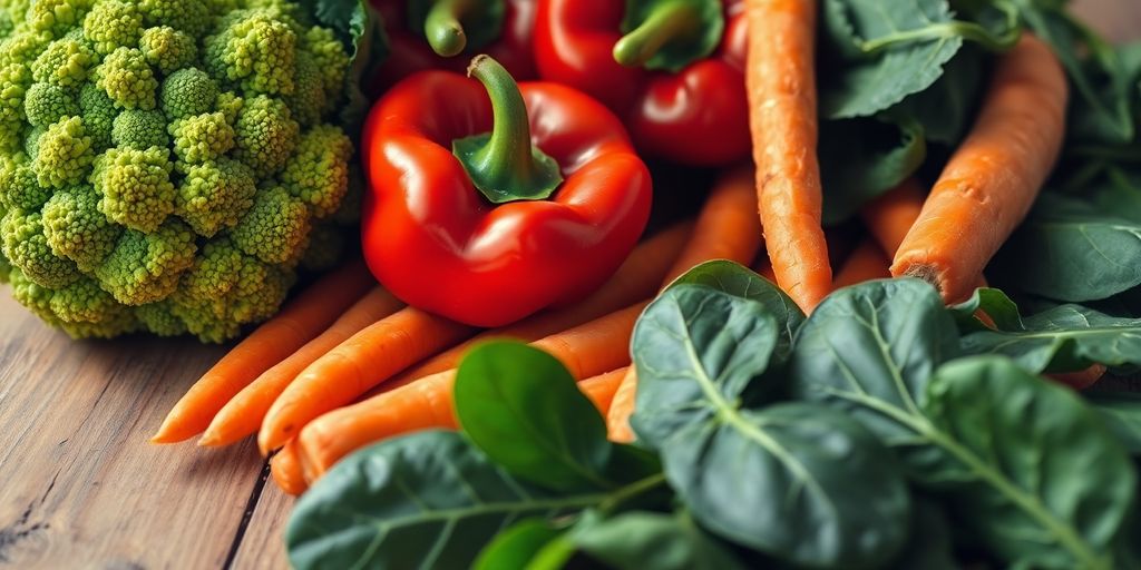 Fresh, vibrant vegetables arranged in a colorful display.