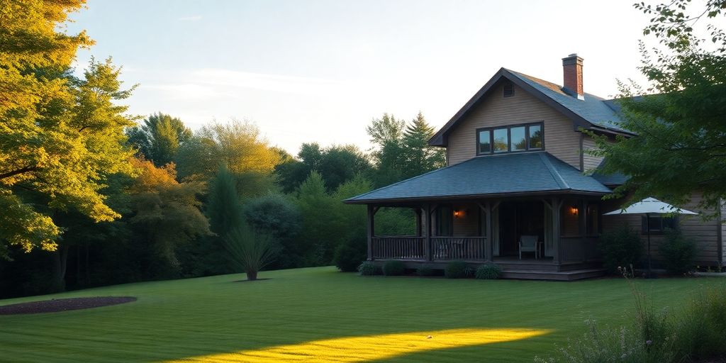 Imagem de um lar tranquilo cercado pela natureza.