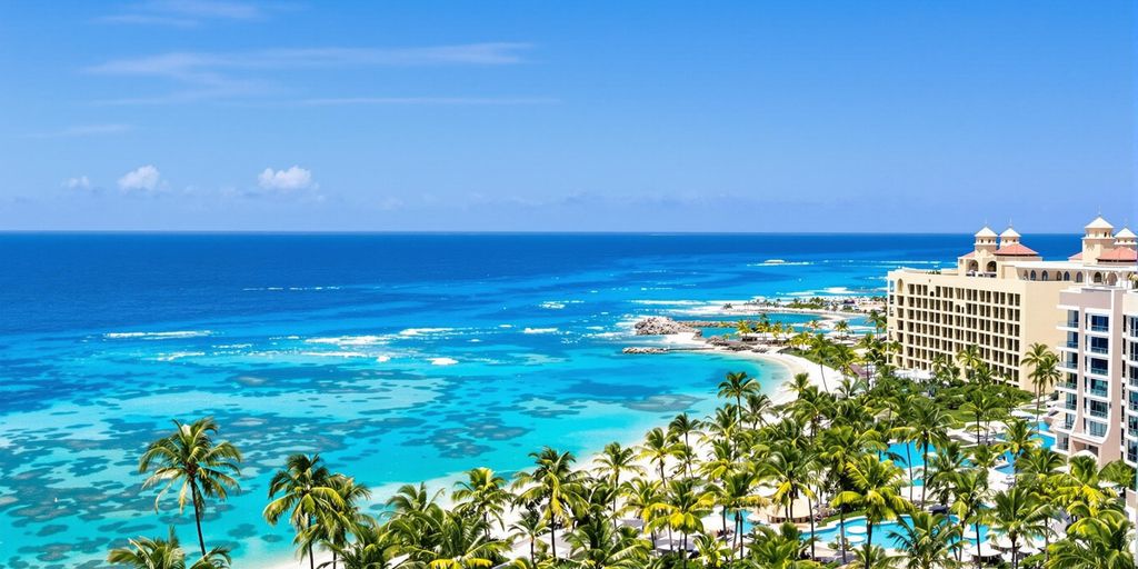 Beautiful view of Krystal Los Cabos resort and ocean.