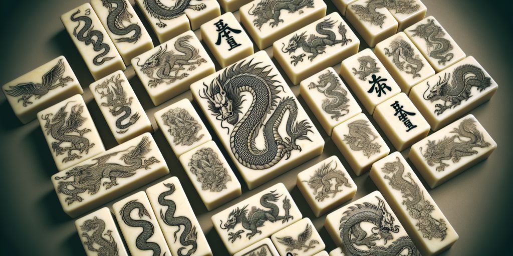 mahjong tiles with dragon illustrations