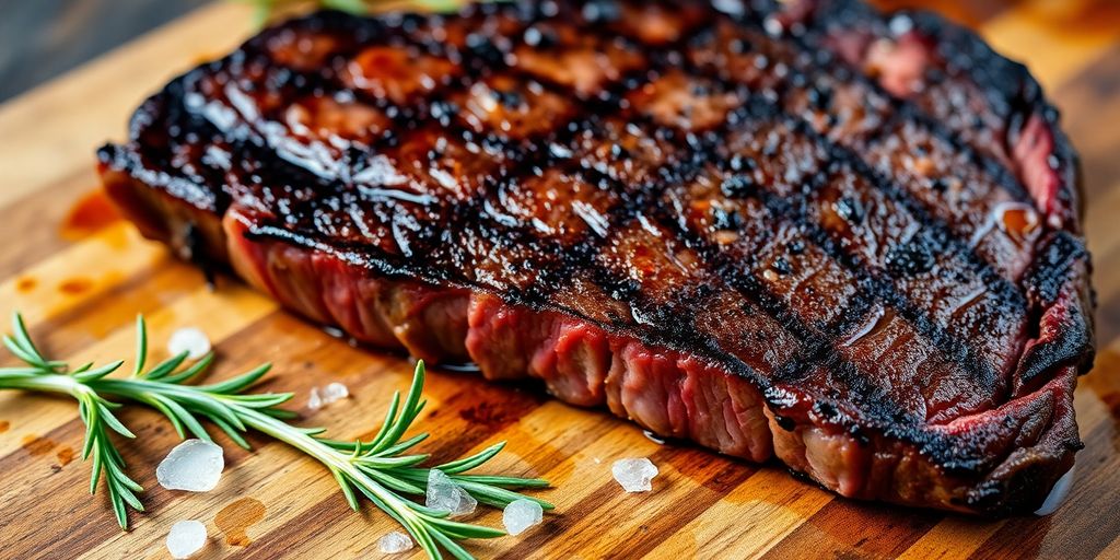 Grilled grass-fed Wagyu steak, perfect sear.