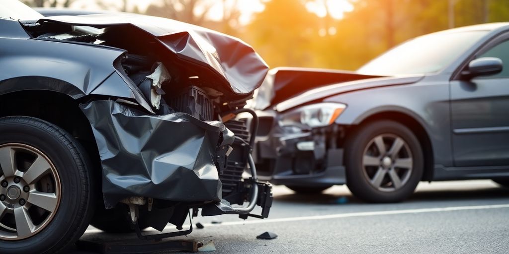 Damaged cars after an accident with an uninsured driver.