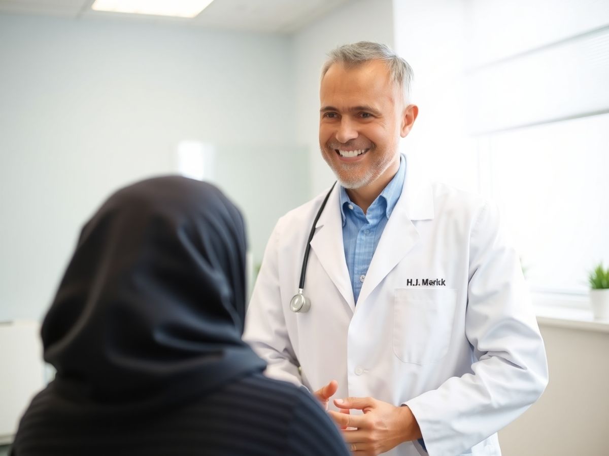 Pacient discutând cu medicul în cabinetul medical.