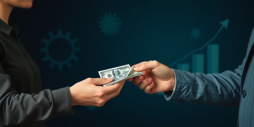 Twee personen wisselen geld uit, geld groeit.