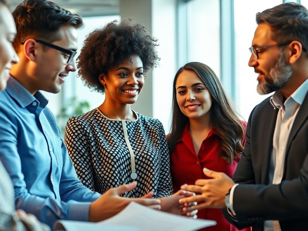 Angajați discutând despre legislația muncii într-un birou.