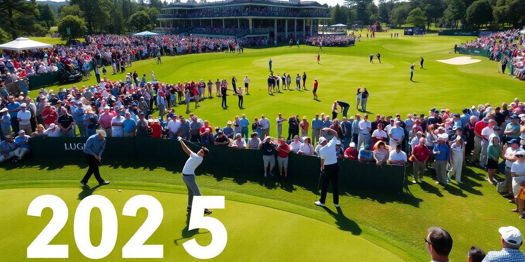 Golfers competing during the PGA Championship on a sunny day.