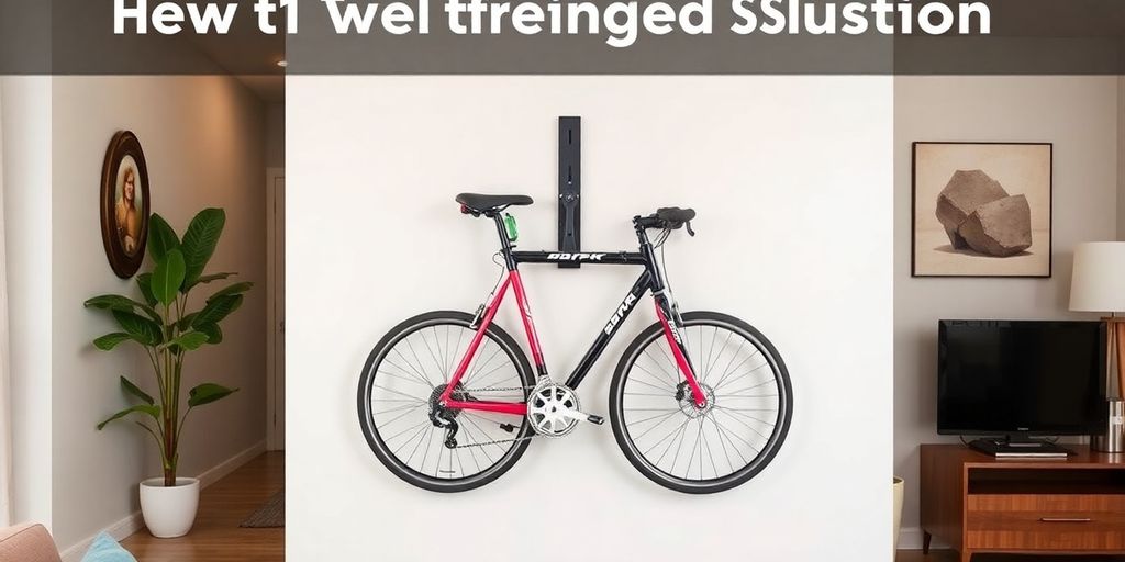 Wall-mounted folding bike in a modern interior.