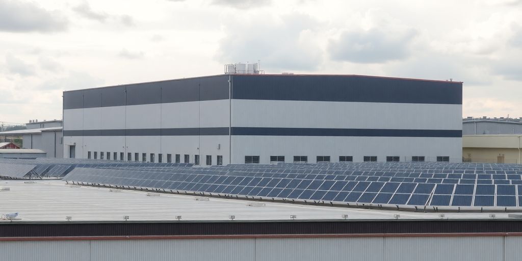 Usine solaire fermée, ciel nuageux