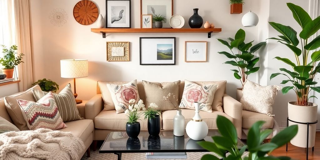 Stylish home goods in a beautifully arranged living space.