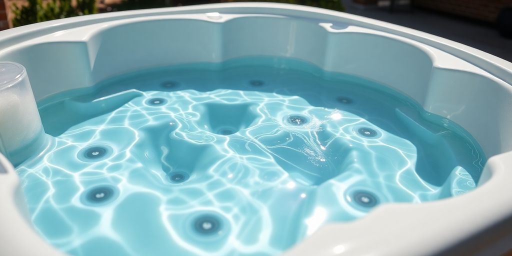 Costco hot tub with jets and water.