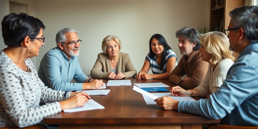 Réunion familiale pour discuter de la planification successorale.