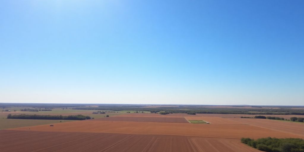 Vast Arkansas farmland with a clear sky.