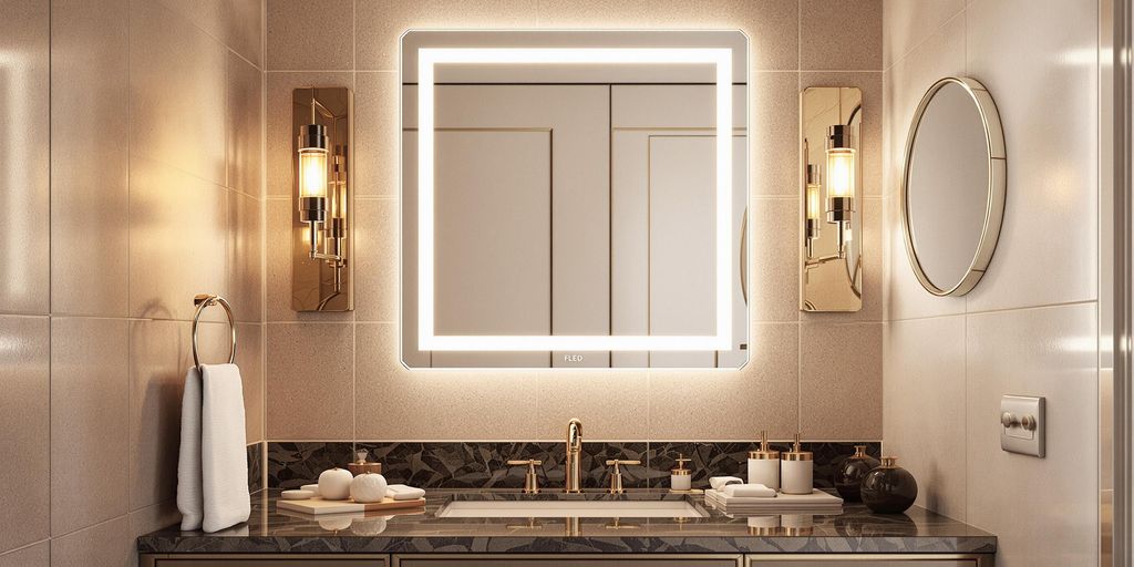 Stylish LED mirror in a modern bathroom setting.