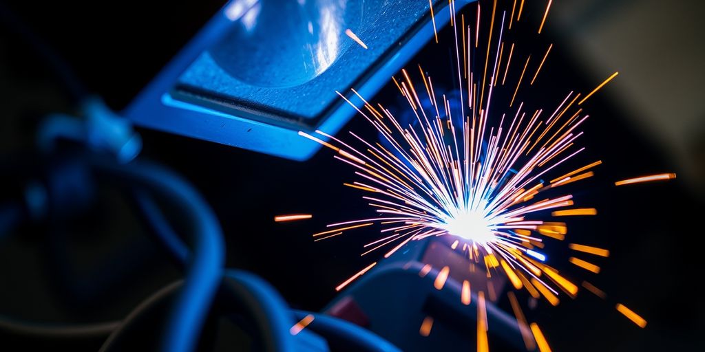 Close-up of a welding machine with sparks flying.