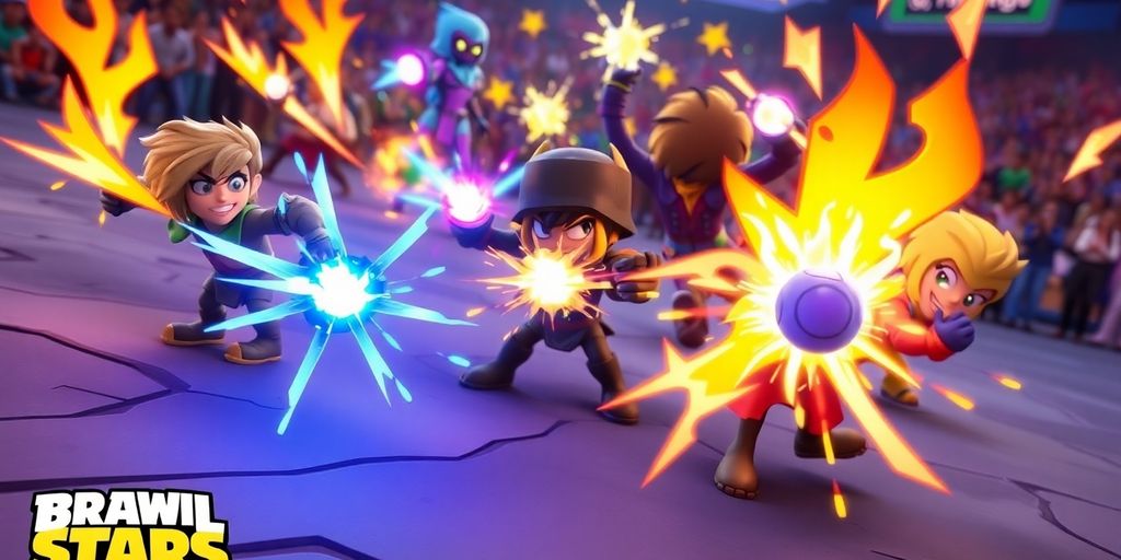 Brawl Stars characters battling in an arena.