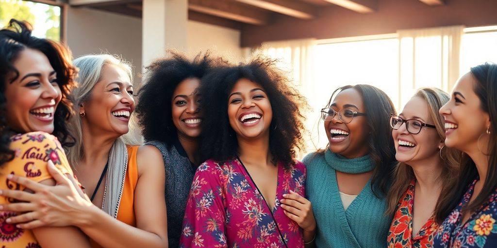 Frauen verschiedener Hintergründe feiern gemeinsam.