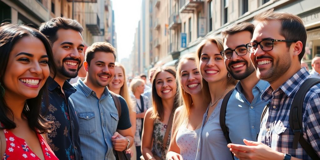 People connecting in a vibrant neighborhood.