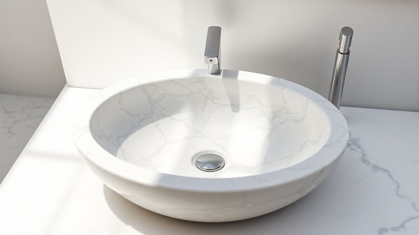 Elegant ceramic marble washbasin in a modern bathroom.