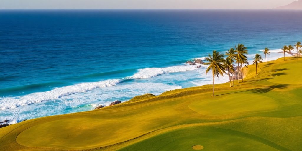 Impresionante campo de golf con vista al océano en Cabo México.