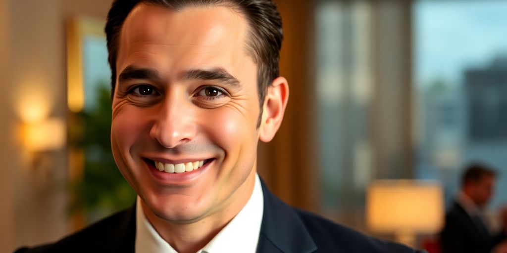 Joseph Zada smiling in a luxurious setting, dressed stylishly.