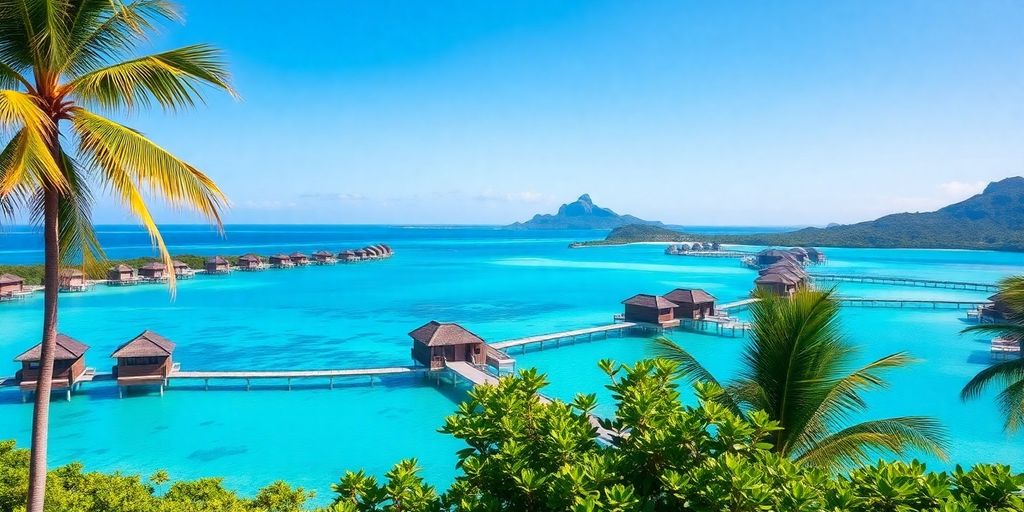 Turquoise waters and overwater bungalows in Bora Bora.