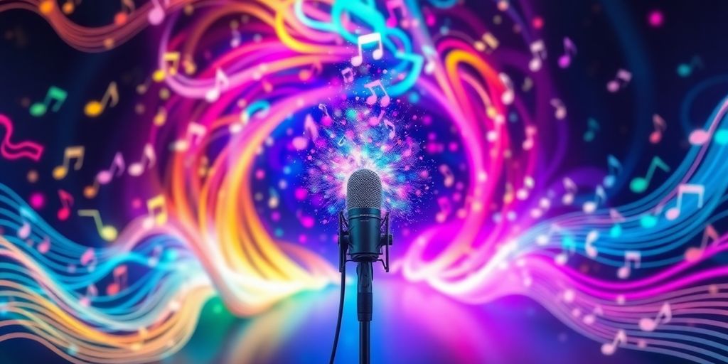 Melody flowing from a microphone into a glowing portal.
