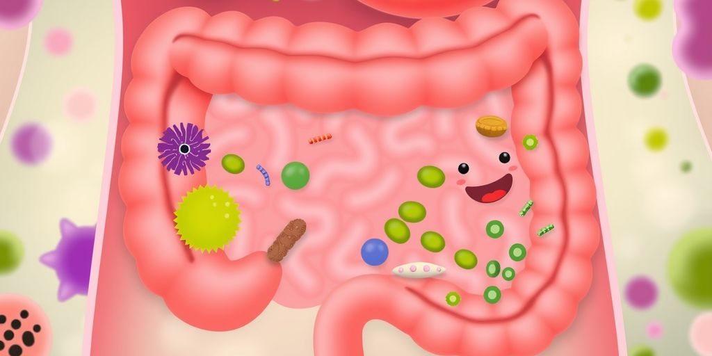 Sistema digestivo saudável com microbioma equilibrado