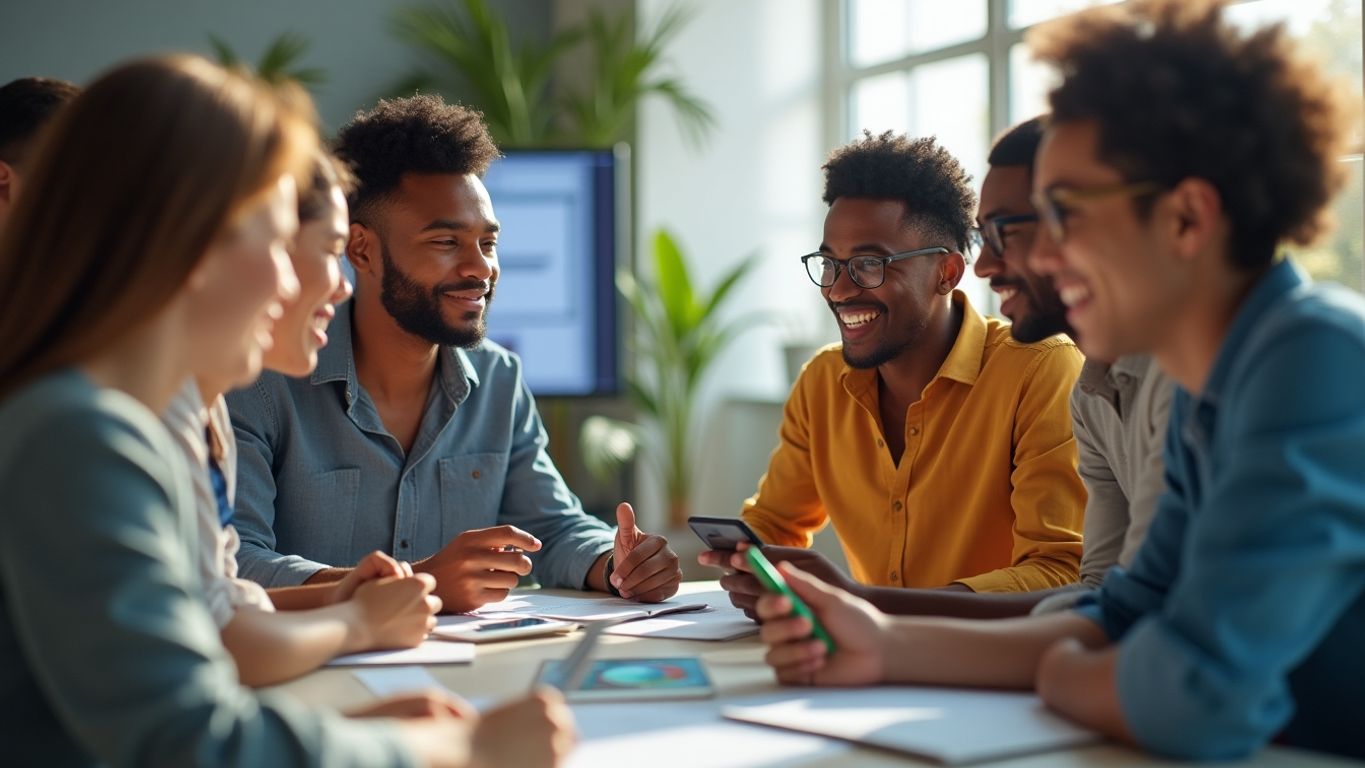 Diverse creators collaborating on video projects with AI tools.