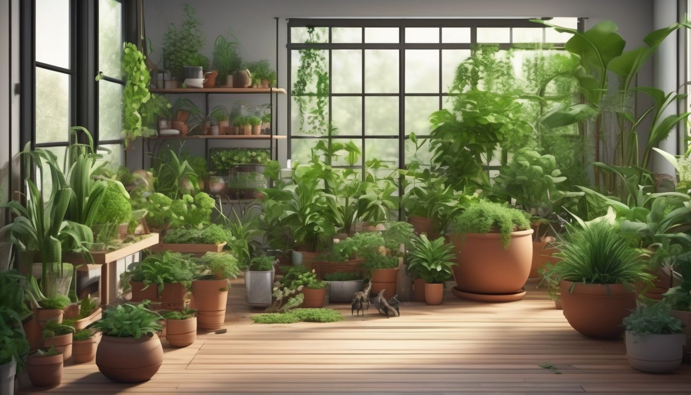 indoor garden with plants and pest control elements