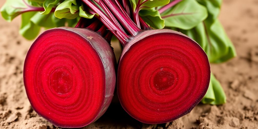 Vibrant beetroot with green leaves on a white background.