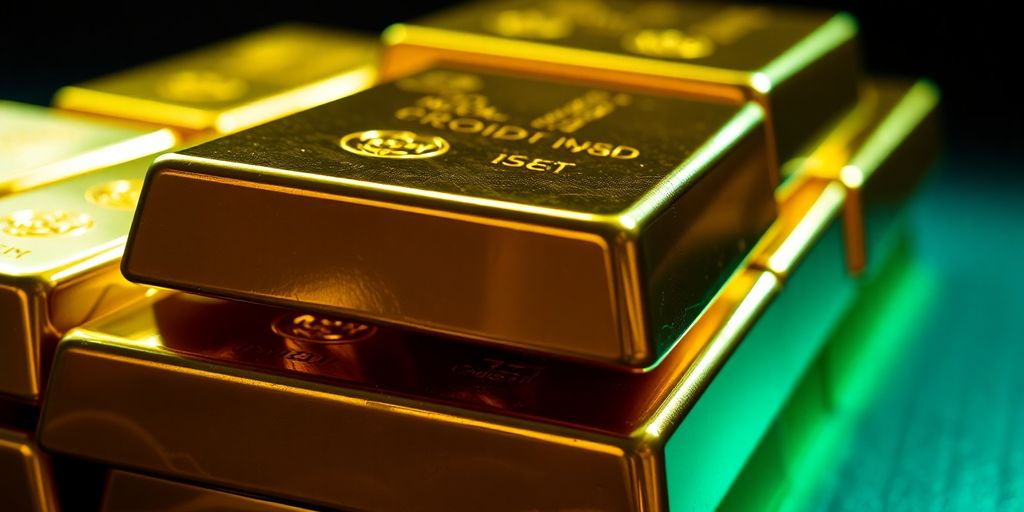 Lingots d'or brillants dans une chambre forte.