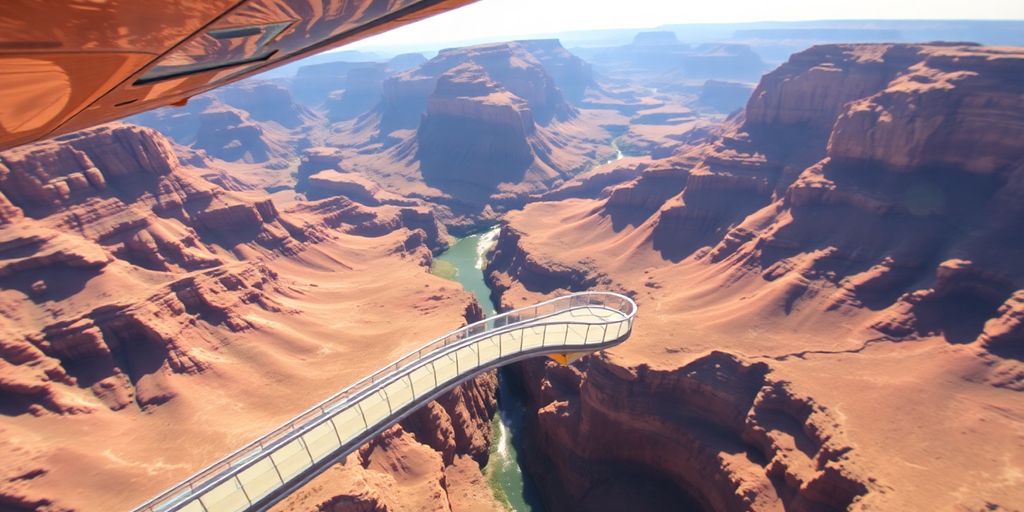 Aerial view of a plane over the Grand Canyon Skywalk.