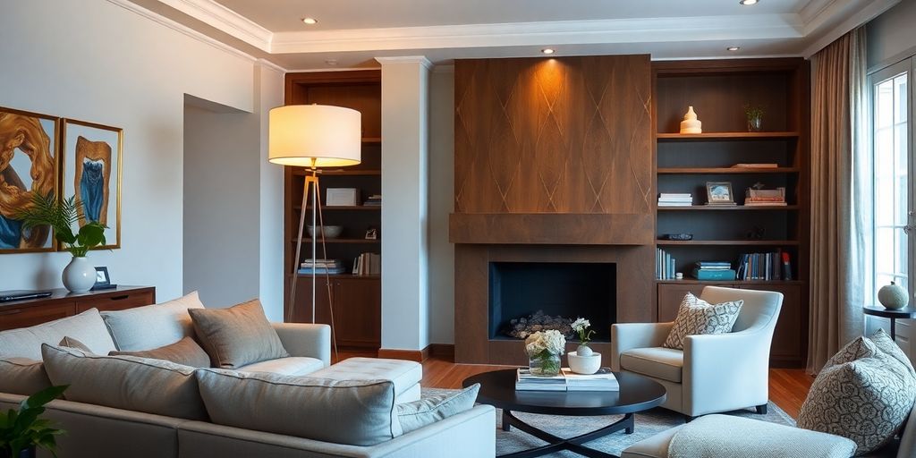 Elegant floor lamp in a stylish living room.