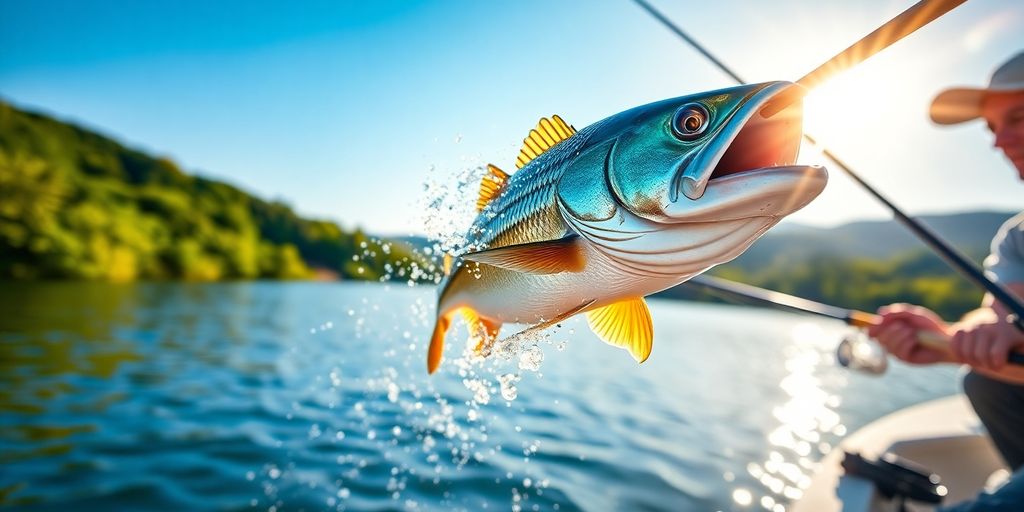 Angler with a large fish on a fishing rod