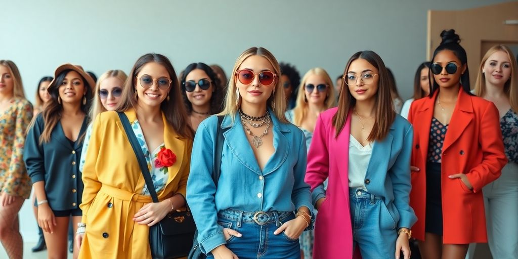 Diverse fashion bloggers in stylish outfits sharing inspiration.